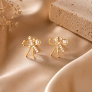 Pearl Bow Drop Earrings