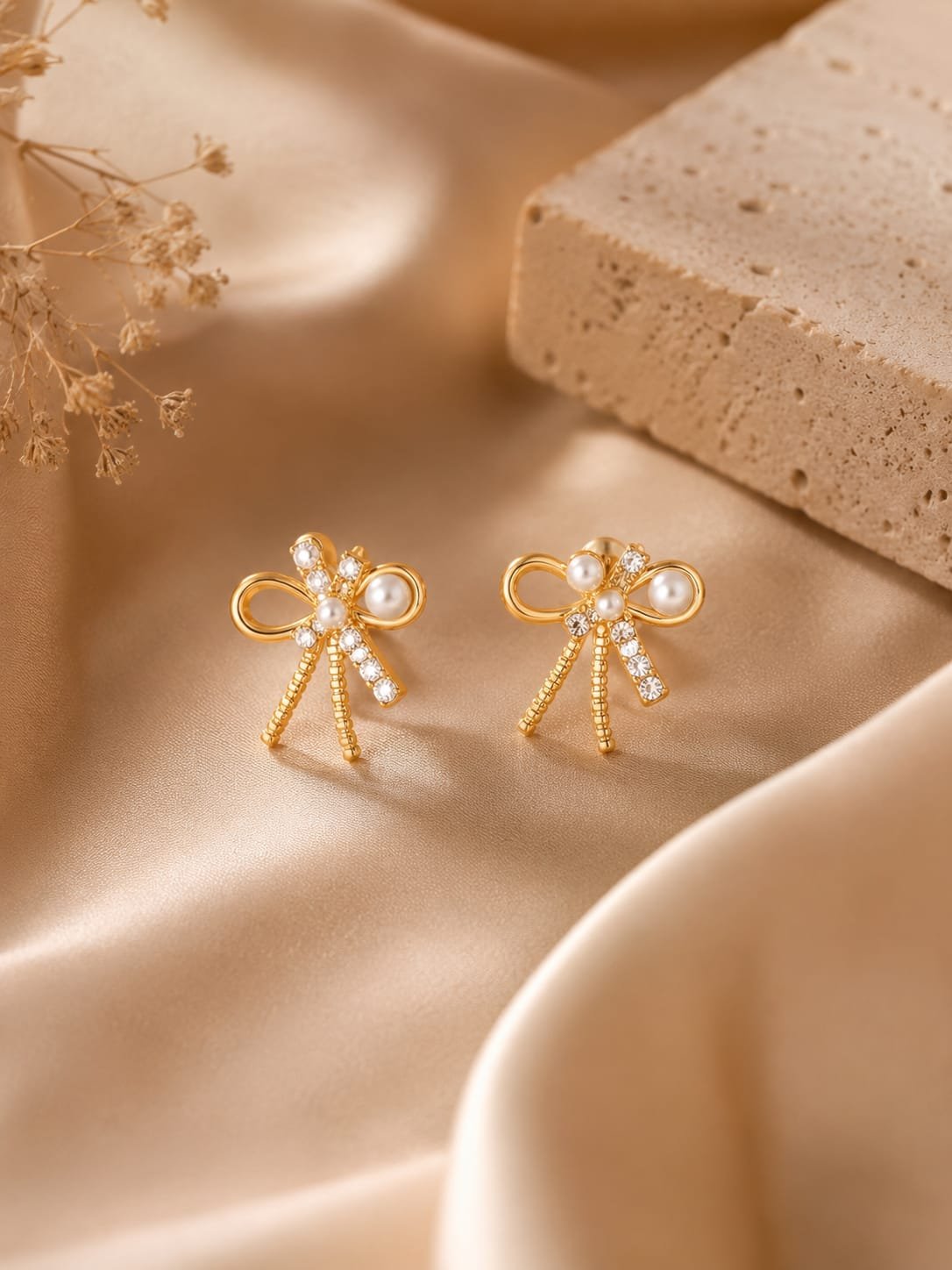 Pearl Bow Drop Earrings